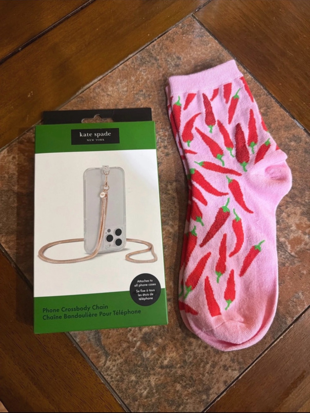 Kate Spade Phone Crossbody Chain and socks